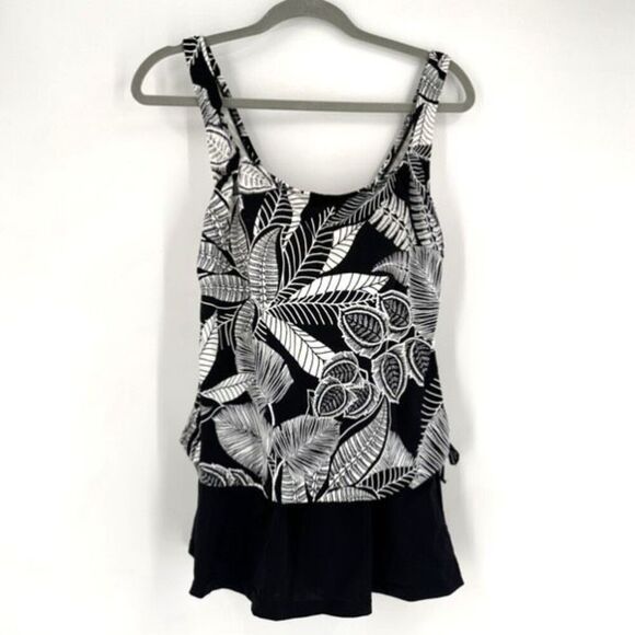 Azul by Maxine Of Hollywood Women's Skirted‎ Swim Dress One Piece Black White 8 - Picture 2 of 13